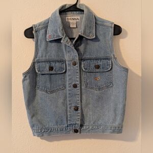 Light Blue Denim Vest with Floral Embroidery